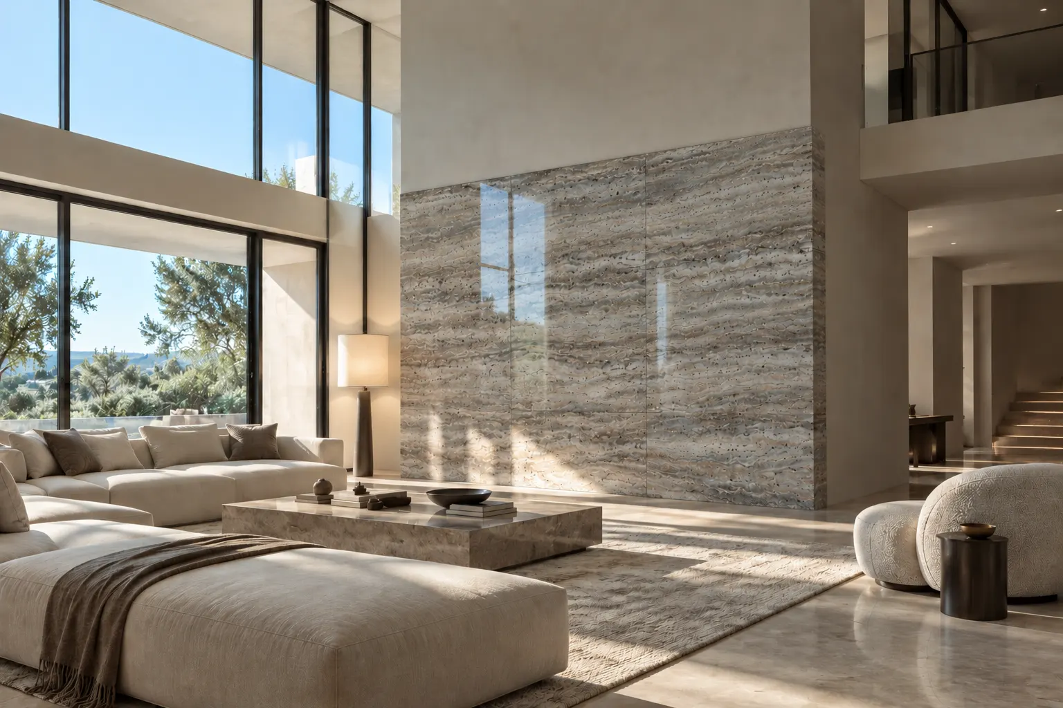 Pared Interior de Travertino Silver Grey